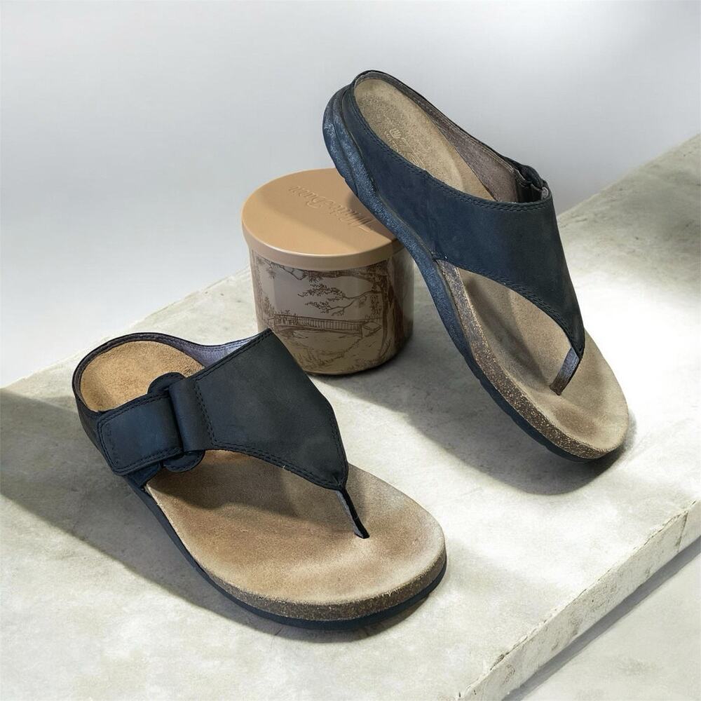 Teva Cork Waterproof Leather Black Thong Sandals Adjustable Straps Women’s Sz 7